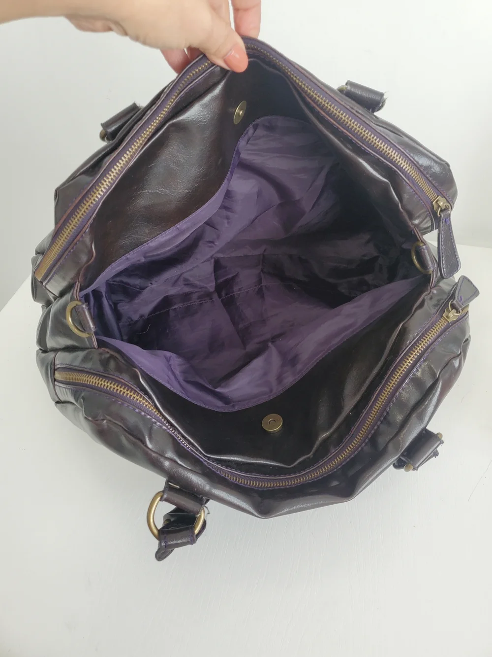 Aldo Dark Brown Glossy Vegan Leather Satchel - Picture 6 of 9